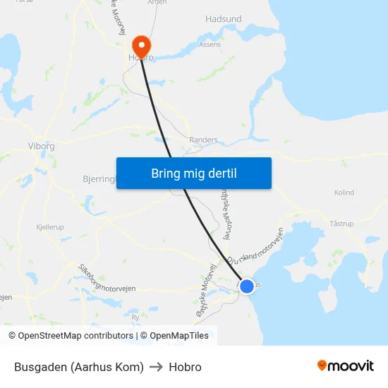 Busgaden (Aarhus Kom) to Hobro map