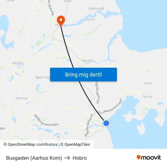 Busgaden (Aarhus Kom) to Hobro map