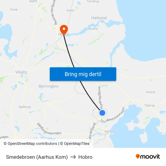 Smedebroen (Aarhus Kom) to Hobro map