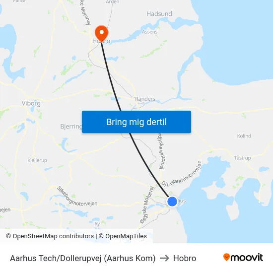 Aarhus Tech/Dollerupvej (Aarhus Kom) to Hobro map