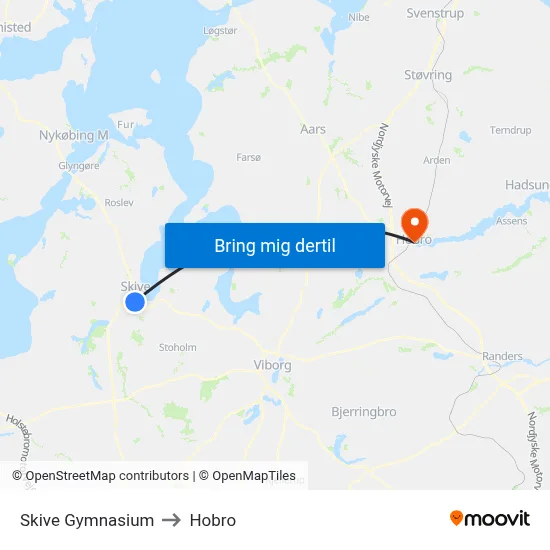 Skive Gymnasium to Hobro map