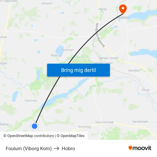 Foulum (Viborg Kom) to Hobro map