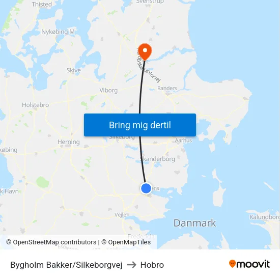 Bygholm Bakker/Silkeborgvej to Hobro map