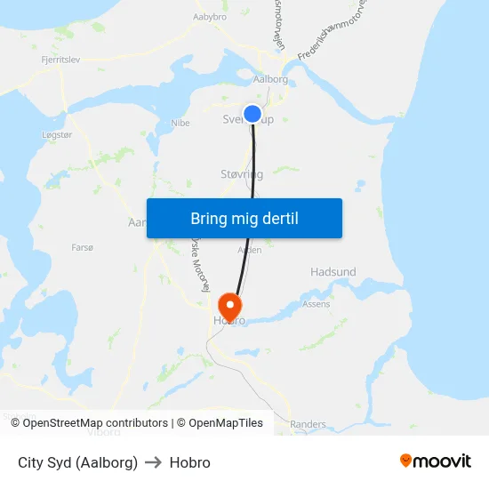 City Syd (Aalborg) to Hobro map