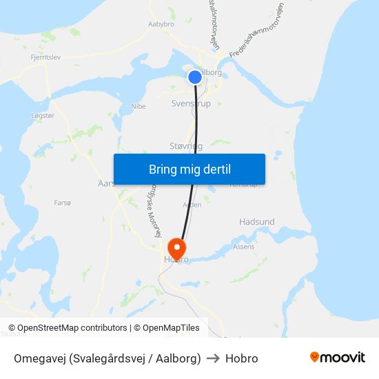 Omegavej (Svalegårdsvej / Aalborg) to Hobro map