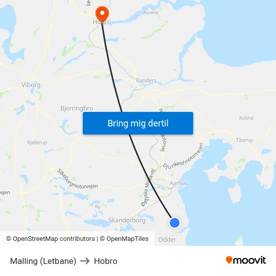 Malling (Letbane) to Hobro map