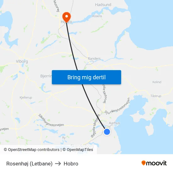Rosenhøj (Letbane) to Hobro map