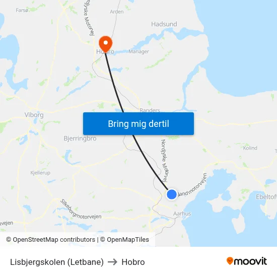 Lisbjergskolen (Letbane) to Hobro map