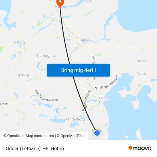 Odder (Letbane) to Hobro map