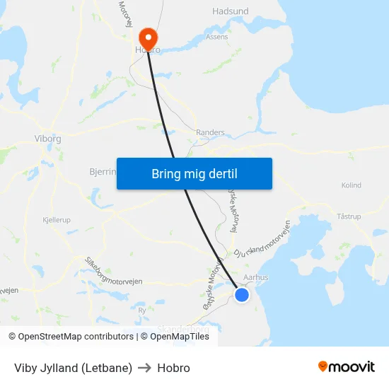 Viby Jylland (Letbane) to Hobro map
