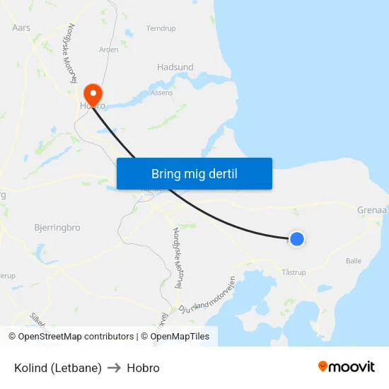 Kolind (Letbane) to Hobro map