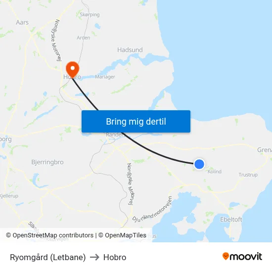 Ryomgård (Letbane) to Hobro map