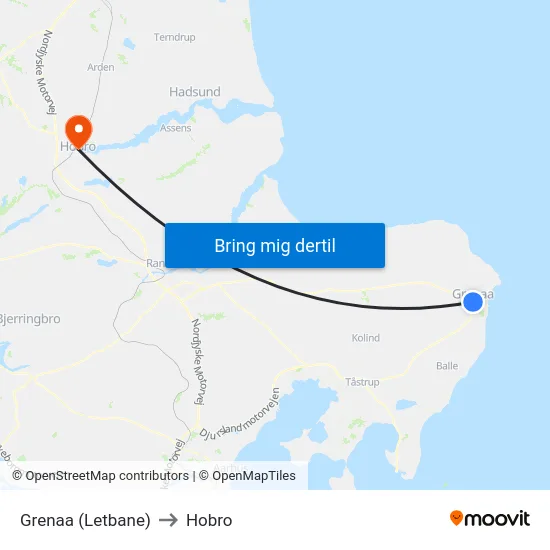 Grenaa (Letbane) to Hobro map