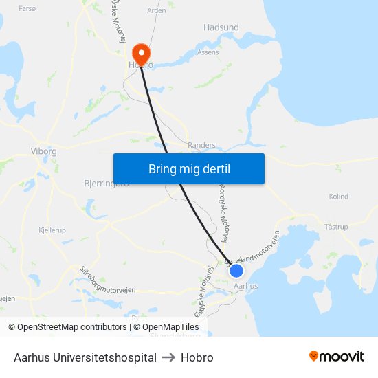 Aarhus Universitetshospital to Hobro map