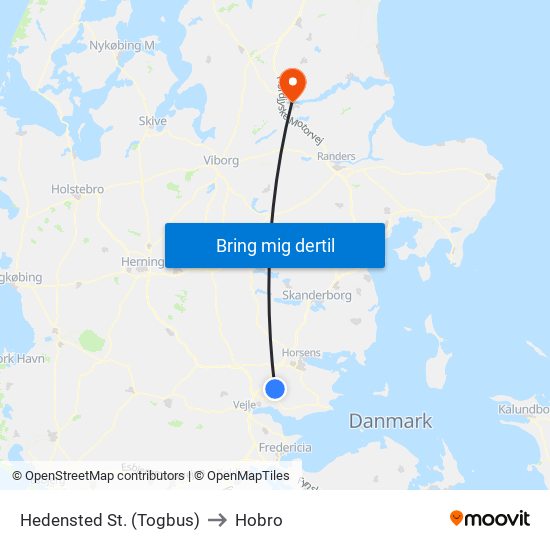 Hedensted St. (Togbus) to Hobro map