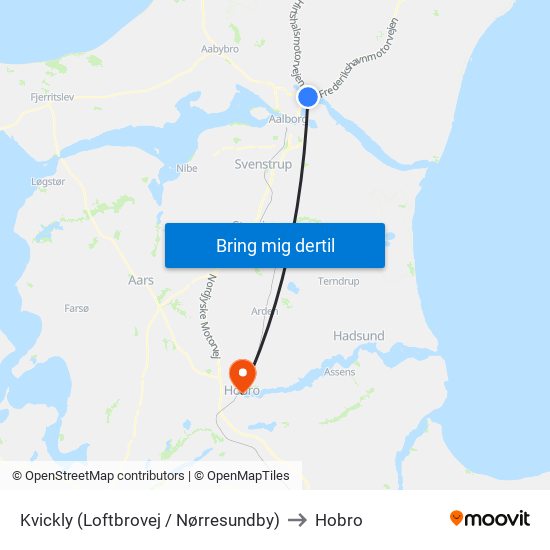 Kvickly (Loftbrovej / Nørresundby) to Hobro map