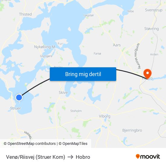 Venø/Riisvej (Struer Kom) to Hobro map