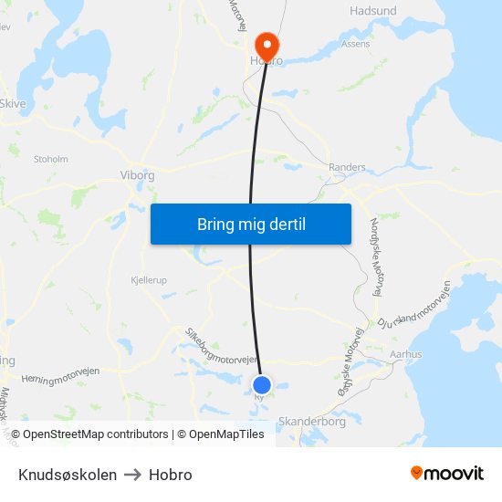 Knudsøskolen to Hobro map