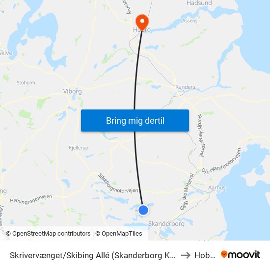 Skrivervænget/Skibing Allé (Skanderborg Kom) to Hobro map