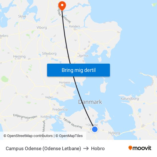 Campus Odense (Odense Letbane) to Hobro map