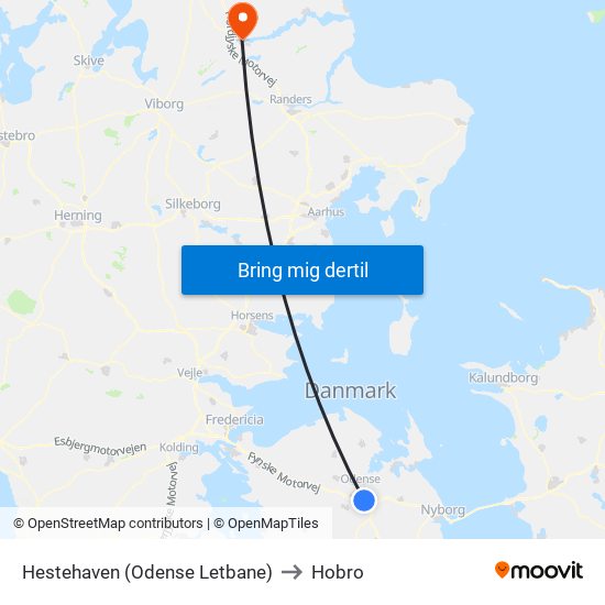 Hestehaven (Odense Letbane) to Hobro map