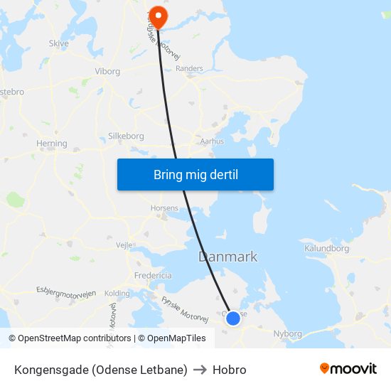 Kongensgade (Odense Letbane) to Hobro map