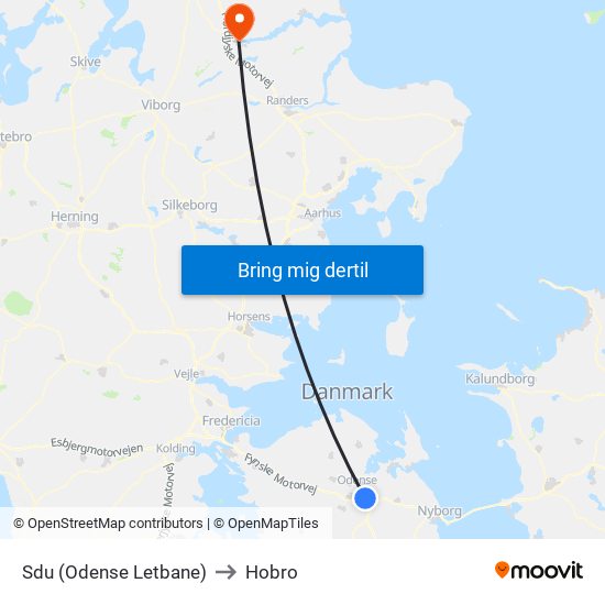 Sdu (Odense Letbane) to Hobro map