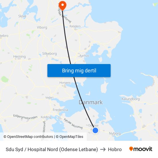 Sdu Syd / Hospital Nord (Odense Letbane) to Hobro map
