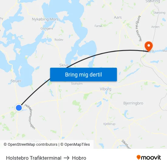 Holstebro Trafikterminal to Hobro map