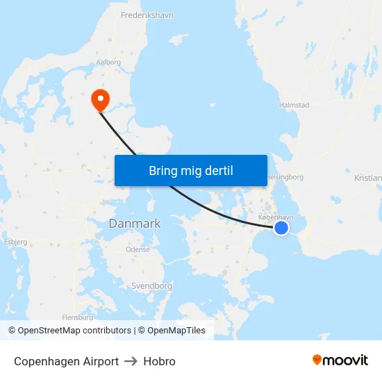 Copenhagen Airport to Hobro map