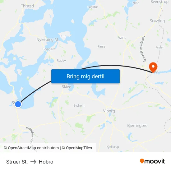 Struer St. to Hobro map