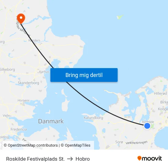 Roskilde Festivalplads St. to Hobro map