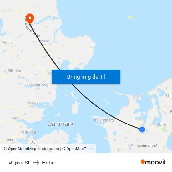 Tølløse St. to Hobro map