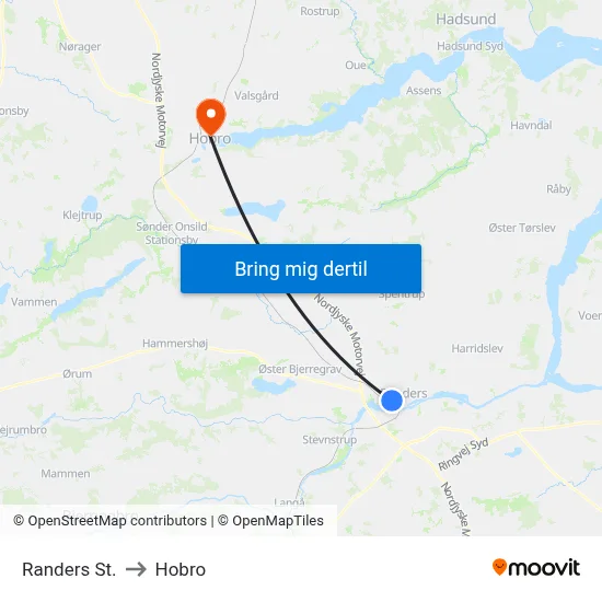 Randers St. to Hobro map