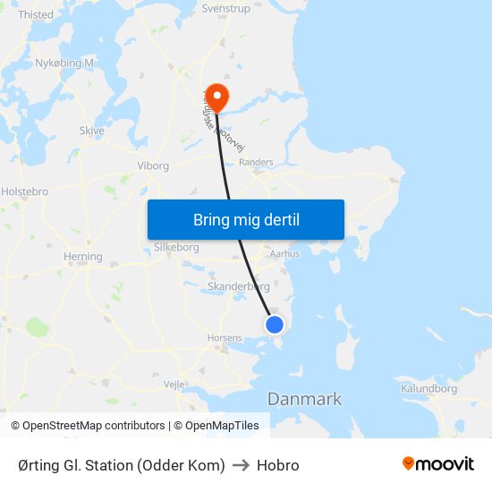 Ørting Gl. Station (Odder Kom) to Hobro map