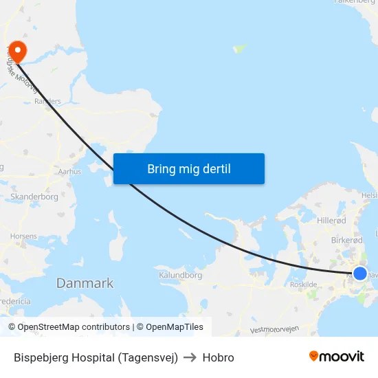 Bispebjerg Hospital (Tagensvej) to Hobro map