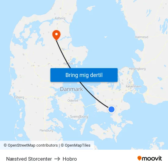Næstved Storcenter to Hobro map