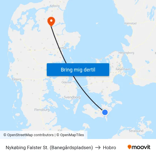 Nykøbing Falster St. (Banegårdspladsen) to Hobro map
