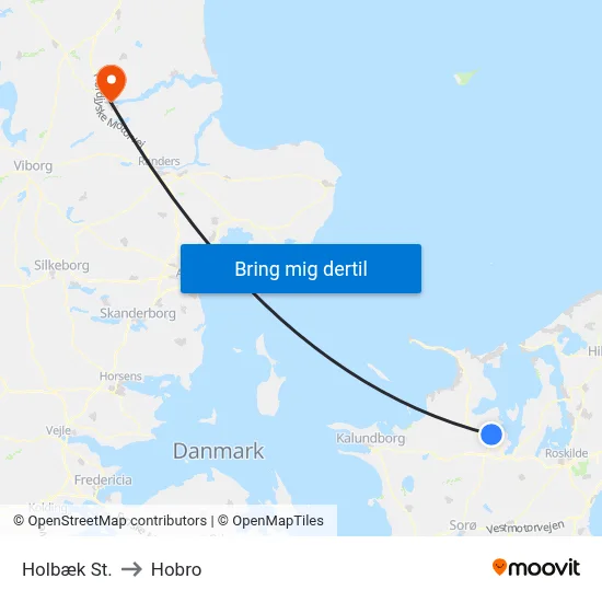 Holbæk St. to Hobro map