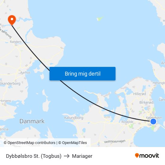 Dybbølsbro St. (Togbus) to Mariager map