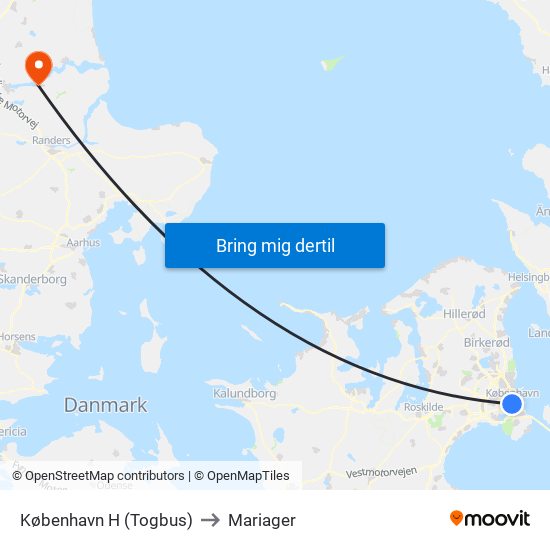København H (Togbus) to Mariager map