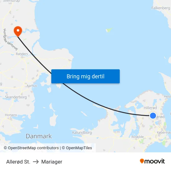 Allerød St. to Mariager map
