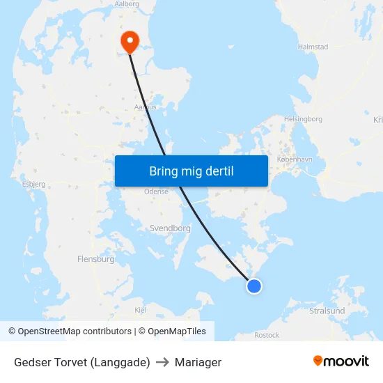 Gedser Torvet (Langgade) to Mariager map