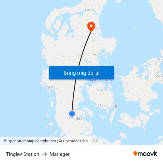 Tinglev Station to Mariager map