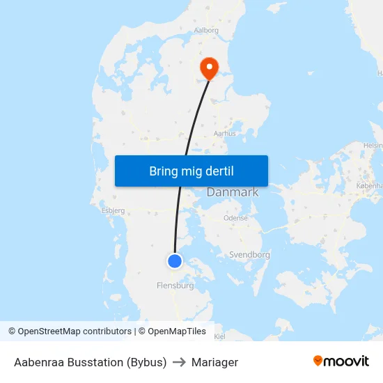 Aabenraa Busstation (Bybus) to Mariager map
