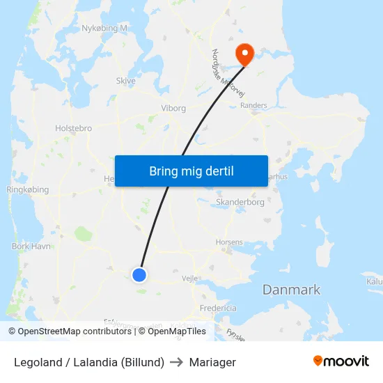 Legoland / Lalandia (Billund) to Mariager map