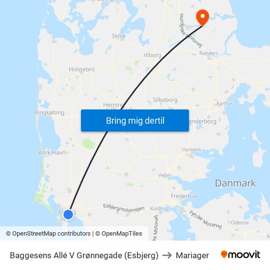 Baggesens Allé V Grønnegade (Esbjerg) to Mariager map