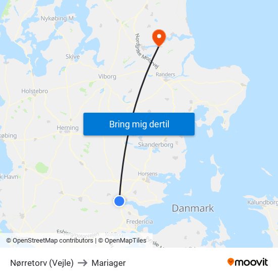 Nørretorv (Vejle) to Mariager map