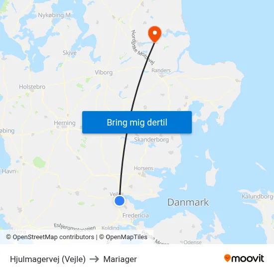 Hjulmagervej (Vejle) to Mariager map