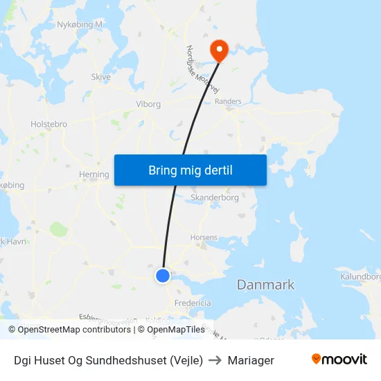 Dgi Huset Og Sundhedshuset (Vejle) to Mariager map